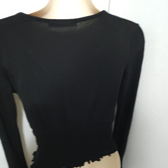 Aus S Glassons Black Wrap Front Long Sleeve Stretch Crop Top - Picture 14 of 16